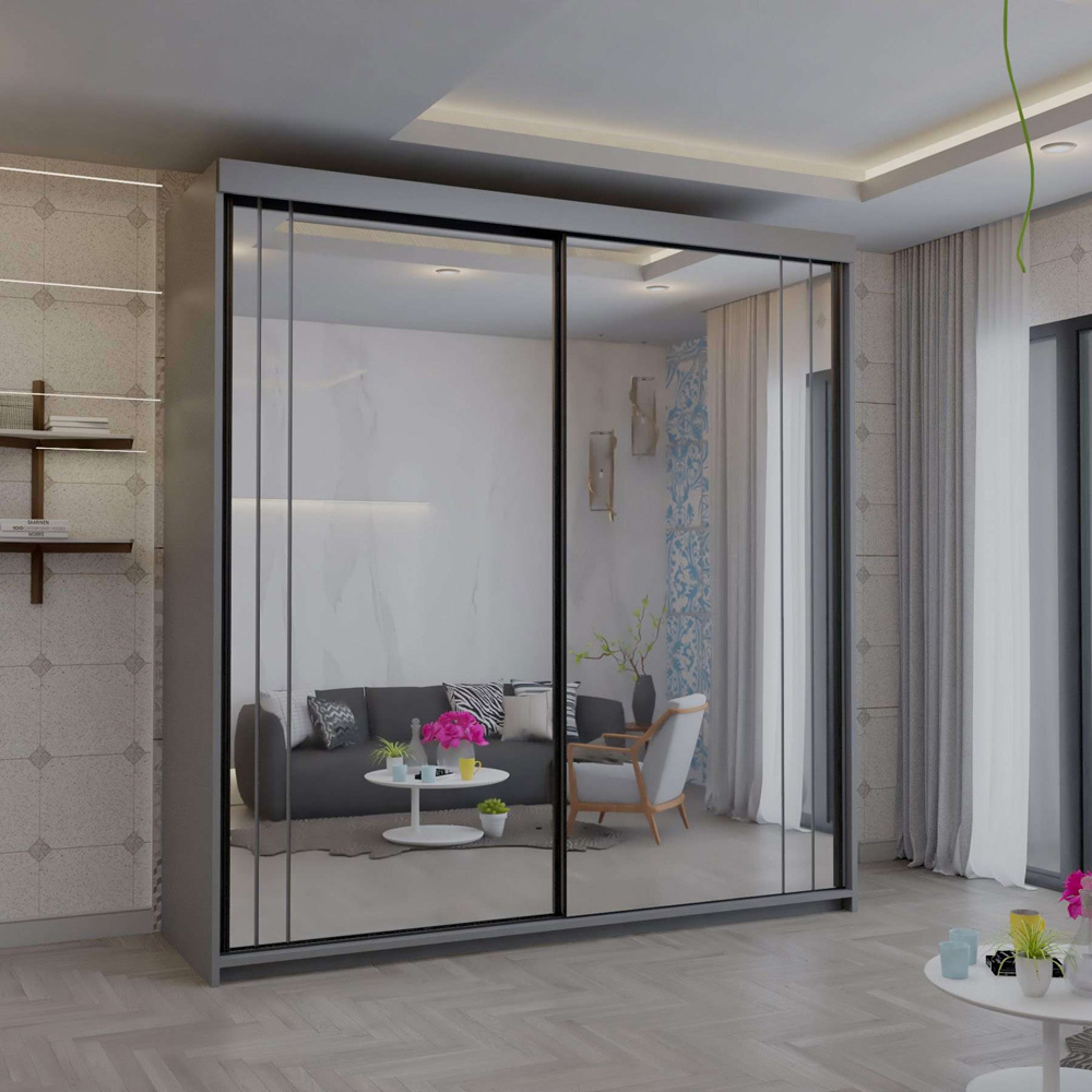 Sliding Wardrobes 4U 2 Sliding Door Grey Modern Wide Full Length Mirrored Wardrobe Image 3