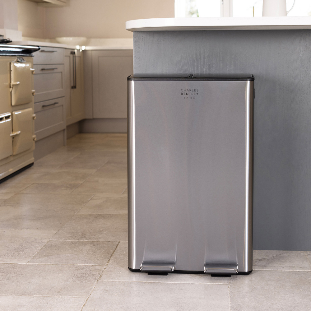 Charles Bentley 2 Compartment Stainless Steel Kitchen Pedal Bin 60L Image 7