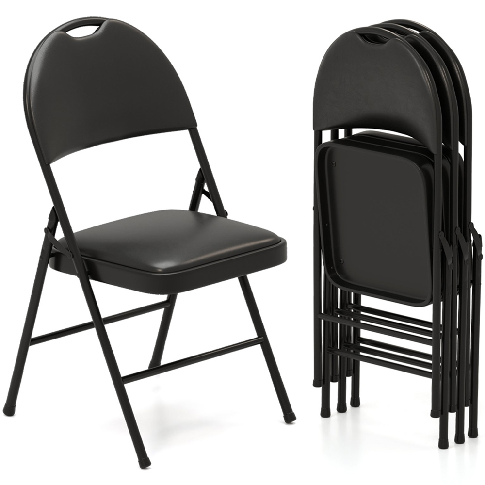 Costway Set of 4 Black Folding Chairs Padded Chairs with Carry Handle Image 3