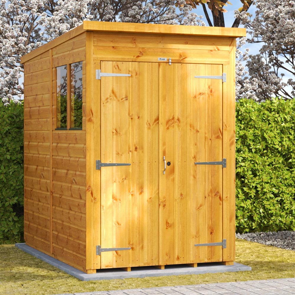 Power Sheds 4 x 8ft Double Door Pent Wooden Shed Image 2