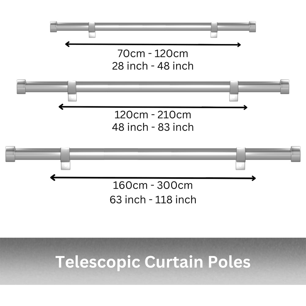 Caecus 120-220cm Extendable Metal Eyelet Painted White Ball Curtain Pole Image 2