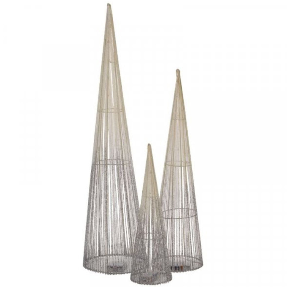 Samuel Alexander 3 Piece 90 Warm White LED Silver Tree Cone Obelisk Set Image 2