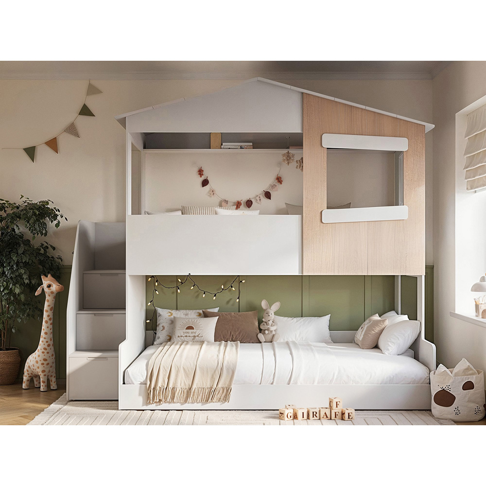 Flair Dreamland White and Oak Play House Triple Bunk Bed with Staircase Image 7