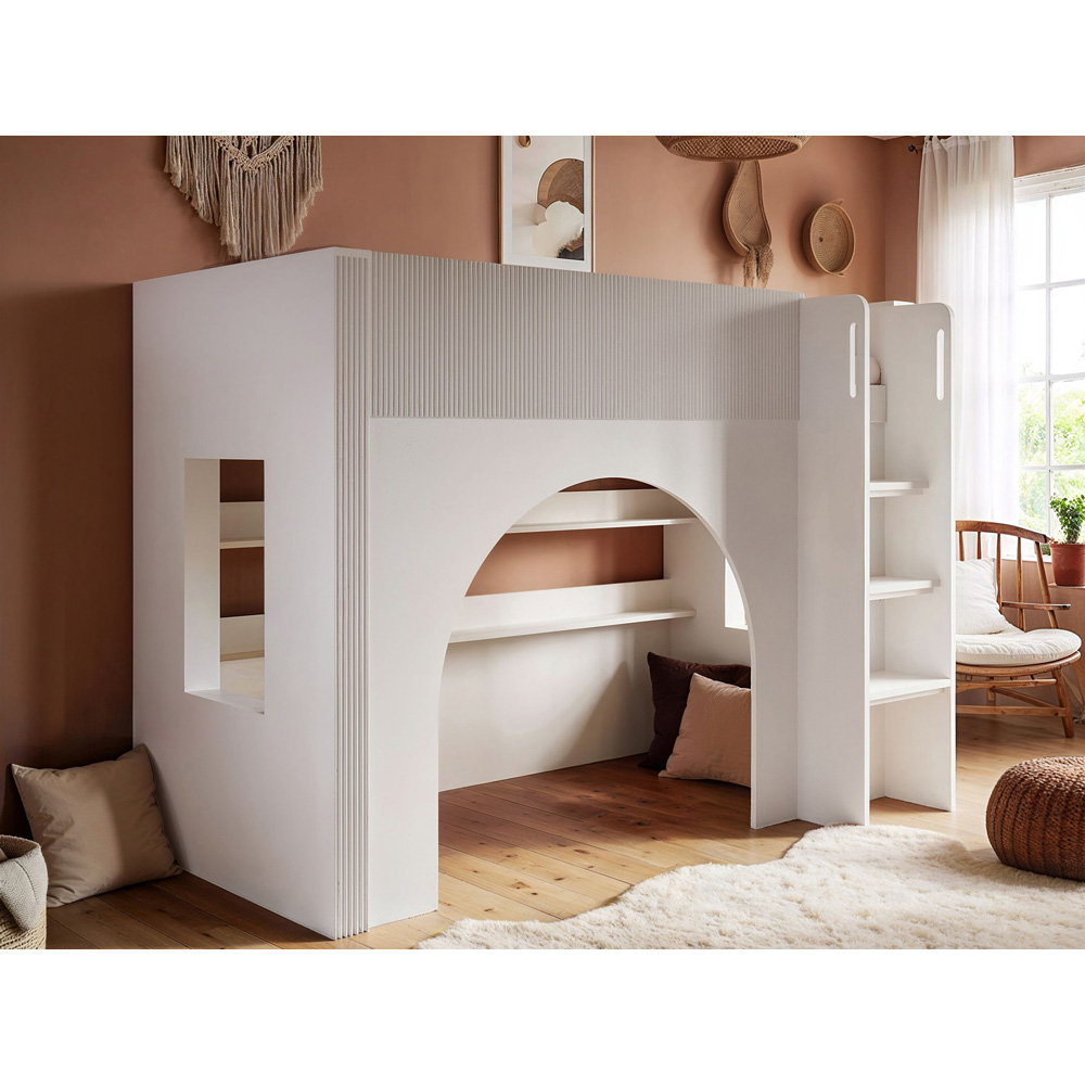 Flair Kaska Single White Ribbed Panel Mid Sleeper Bed Image 5
