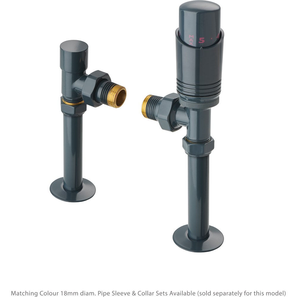 Terma Cylindrical Anthracite Angled Thermostatic Radiator Valve and Lockshield Set Image 2