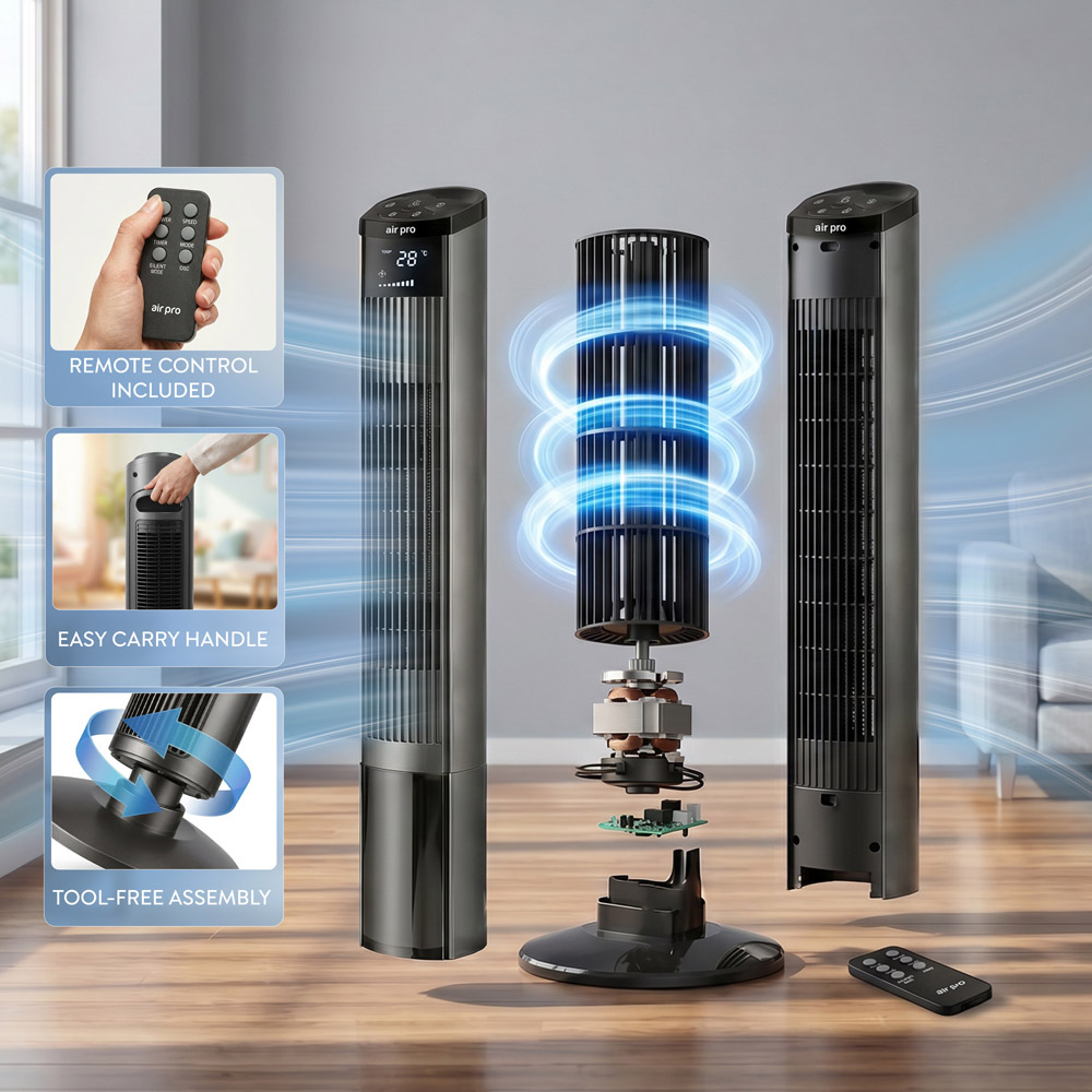 Air Pro Grey Oscillating Bladeless Tower Fan with Remote 48 inch Image 4