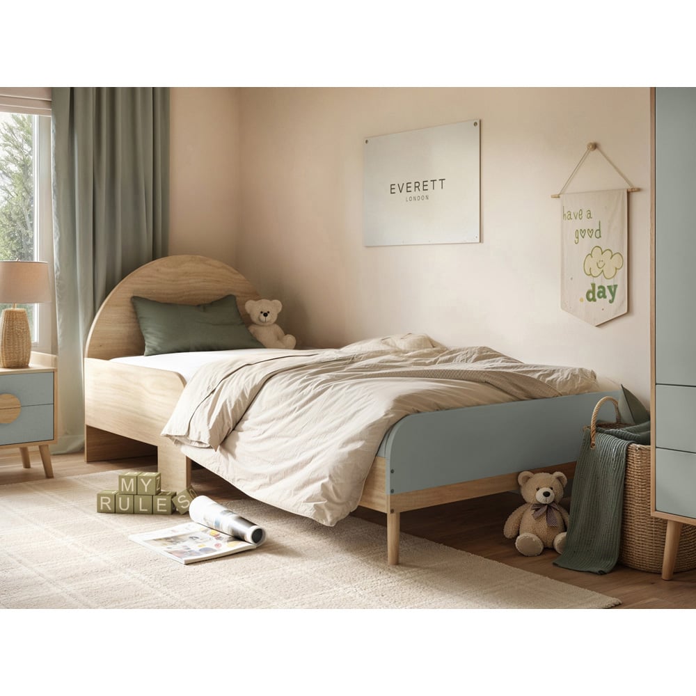 Flair Noah Single Green and Oak Bed Frame with Curved Headboard Image 5