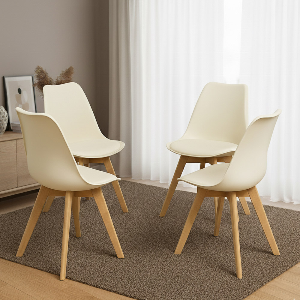 Portland 4 Seater Plastic and Leather Dining Set Oak Effect and Cream Image 3