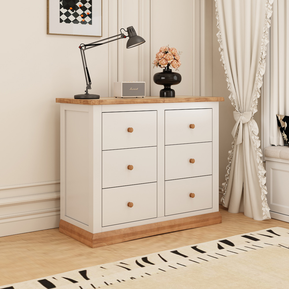 Cabinet Bits Trevi 6 Drawer White Wood Knob Chest of Drawers Image 8