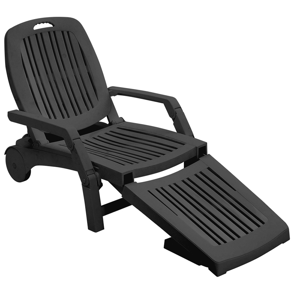 Living and Home Black Adjustable Folding Lounge Chair Recliner with Wheels and Storage Box Image 2