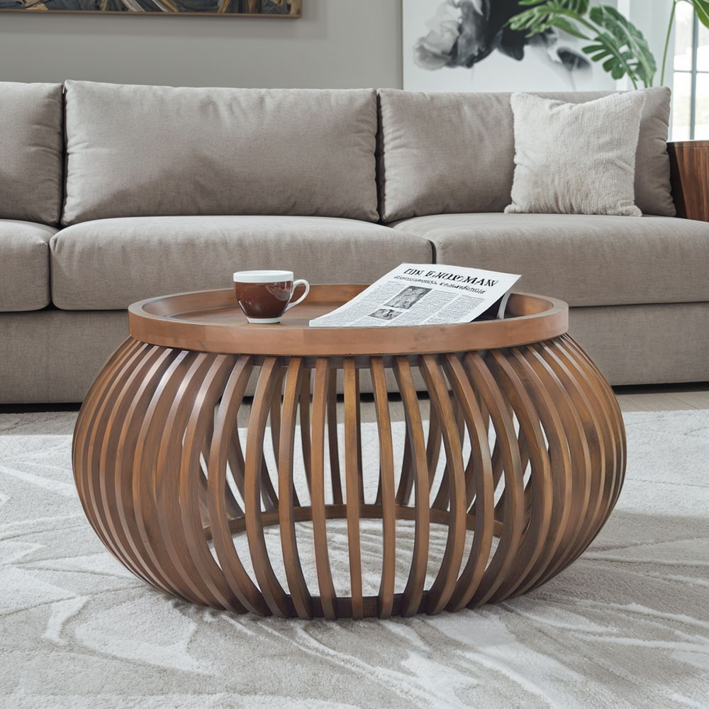 IH Design Jodhpur Solid Wood Small Round Low Coffee Table Image 4
