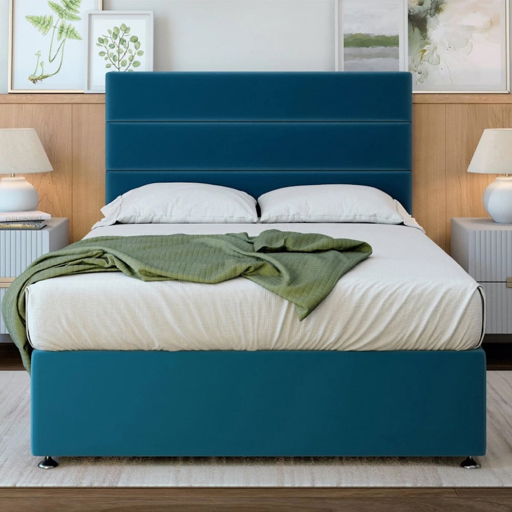 Bedmaster King Size Marine Blue Plush Velvet Divan Base with Milan Headboard Image 1