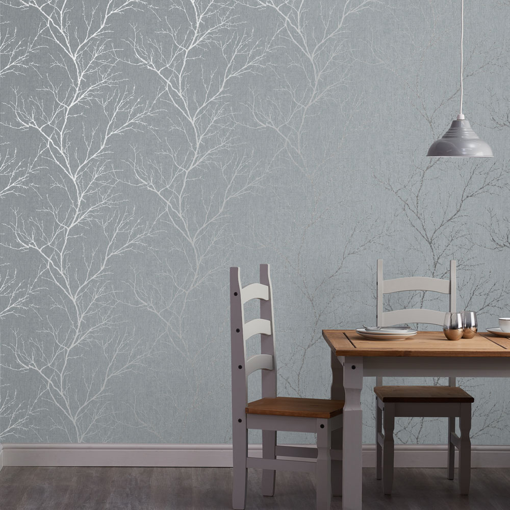 Fresco Winter Tree Duck Egg Wallpaper Image 4