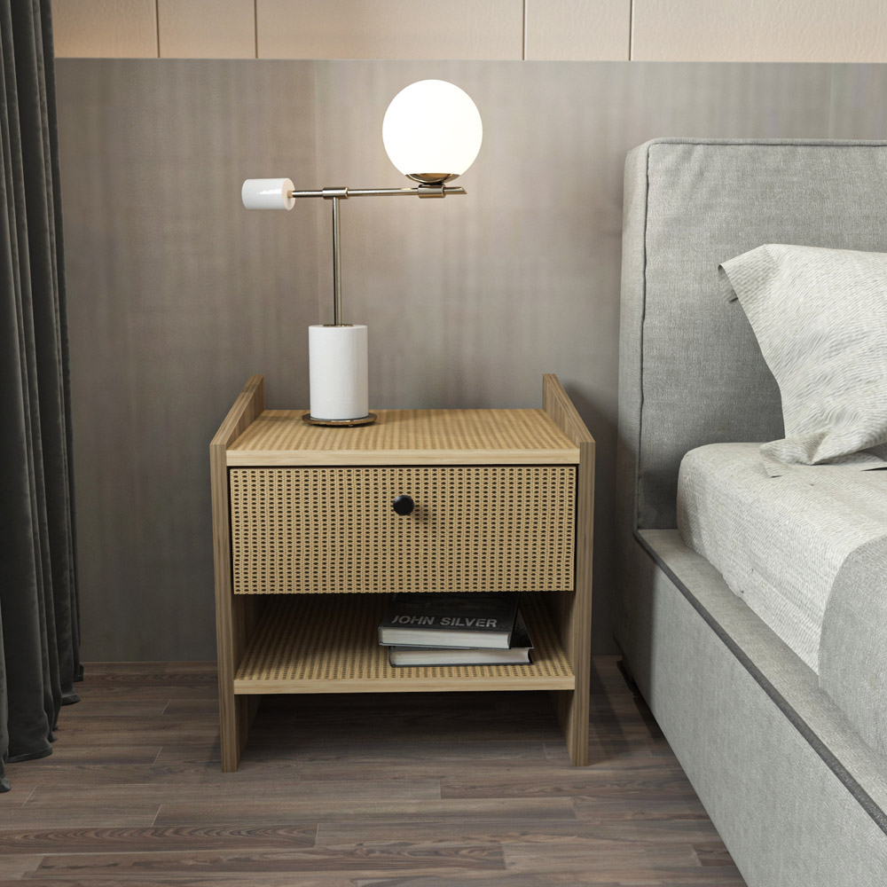 Decorotika Berlin Single Drawer Single Shelf Walnut and Hazeran Bedside Table Image 5