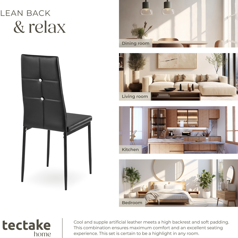 tectake Set of 4 Black Rhinestone Highlight Dining Chairs Image 7