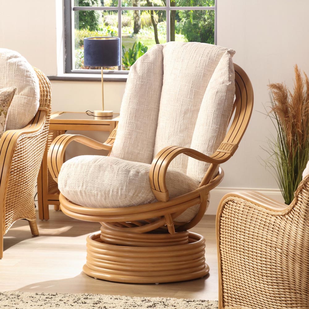 Desser Furniture Centurion Natural Rattan and Cotton Cream Rocking Swivel Chair Image 6