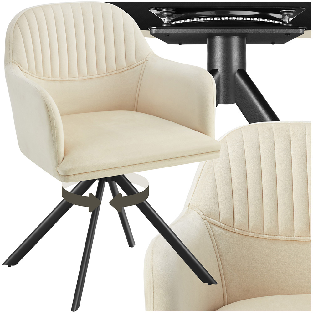 tectake Cream Black Velvet Swivel Armchair Image 2