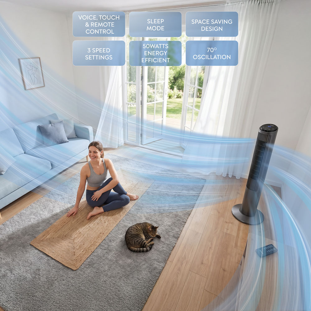 Air Pro Grey SmartVoice Control Oscillating Bladeless Tower Fan with Remote 40 inch Image 5