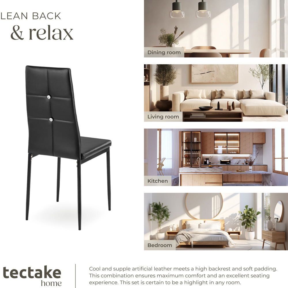 tectake Set of 6 Black Rhinestone Highlight Dining Chairs Image 7