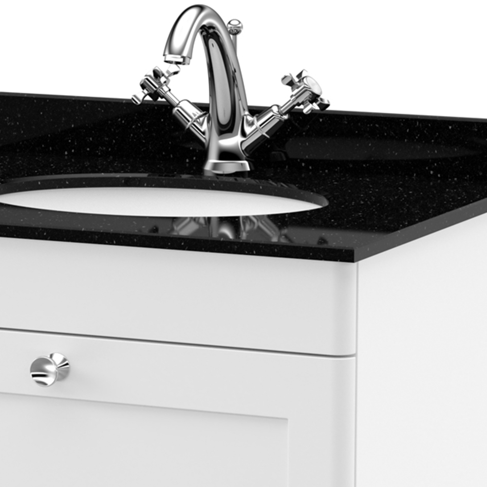 nuie Classique Single Drawer Satin White and Black Wall Hung Unit and 1 Tap Hole Marble Basin 600mm Image 2