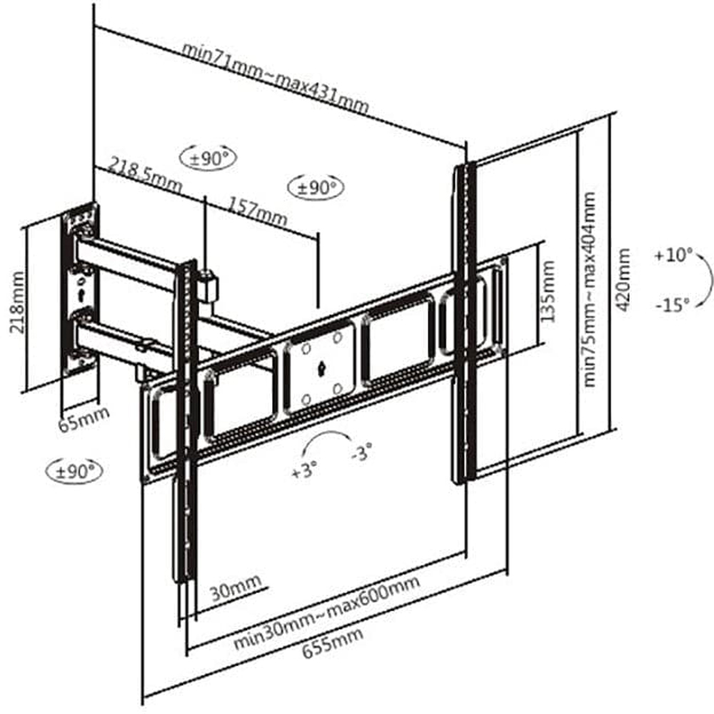 Properav Black Heavy Duty Swing Arm TV Wall Bracket 37 to 70 inch Image 6