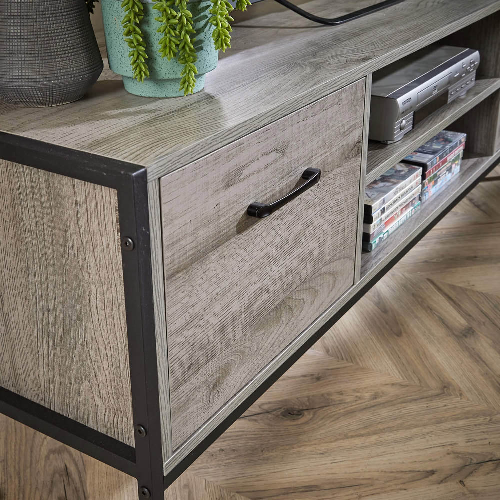 Home Source Oakmere 2 Door 2 Shelf Grey TV Unit Image 3