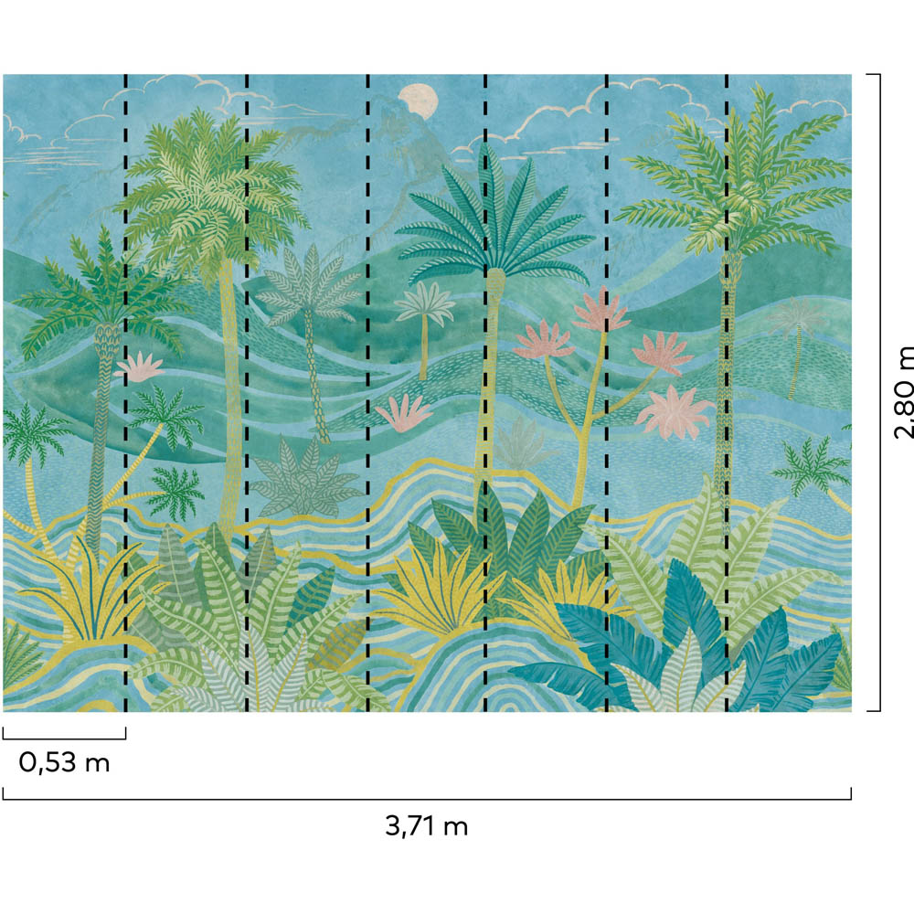 Grandeco Palm Spring Scene Blue 7 Lane Wall Mural Image 4