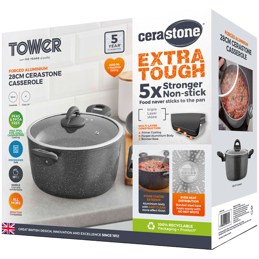 Tower Cerastone Grey 28cm Casserole Image 2