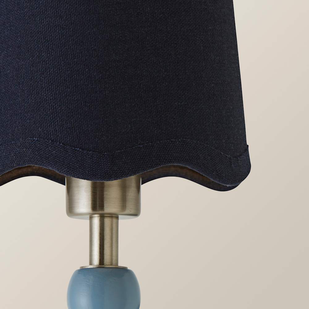 ValueLights Navy Linen Scallop Shade Blue Bobbin LED Wall Light with Bulb Image 4