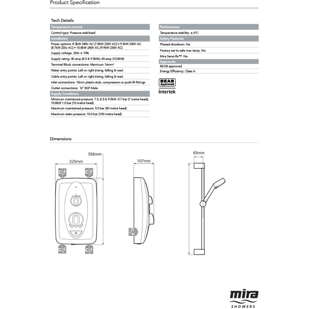 Mira Jump White and Chrome Electric Shower 9.5kW Image 3
