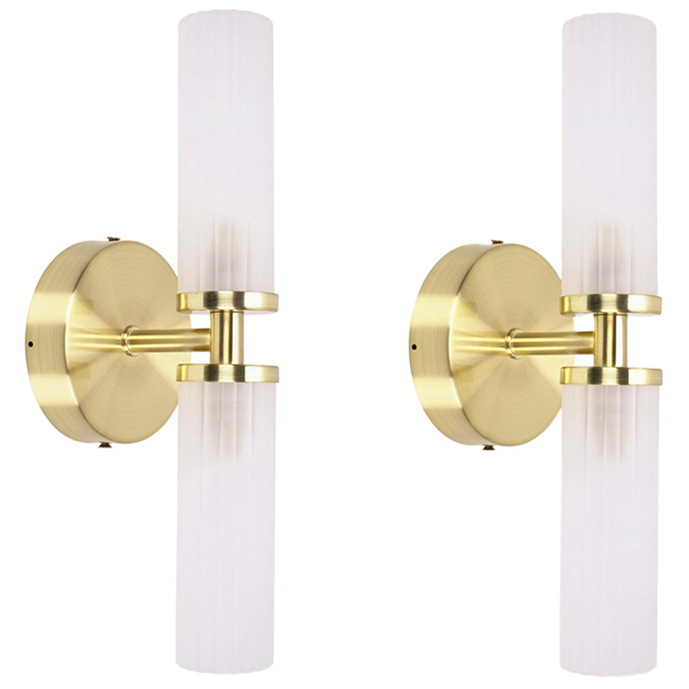ValueLights Canya Matte Gold 2 Way Up Down Frosted Reeded Glass LED Wall Light 2 Pack Image 1