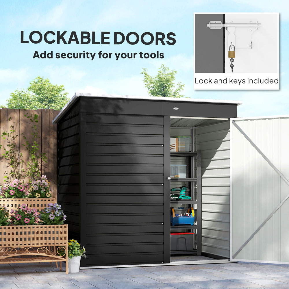 Outsunny 6.2 x 4ft Dark Grey Metal Garden Shed with Lockable Door and Gloves Image 8