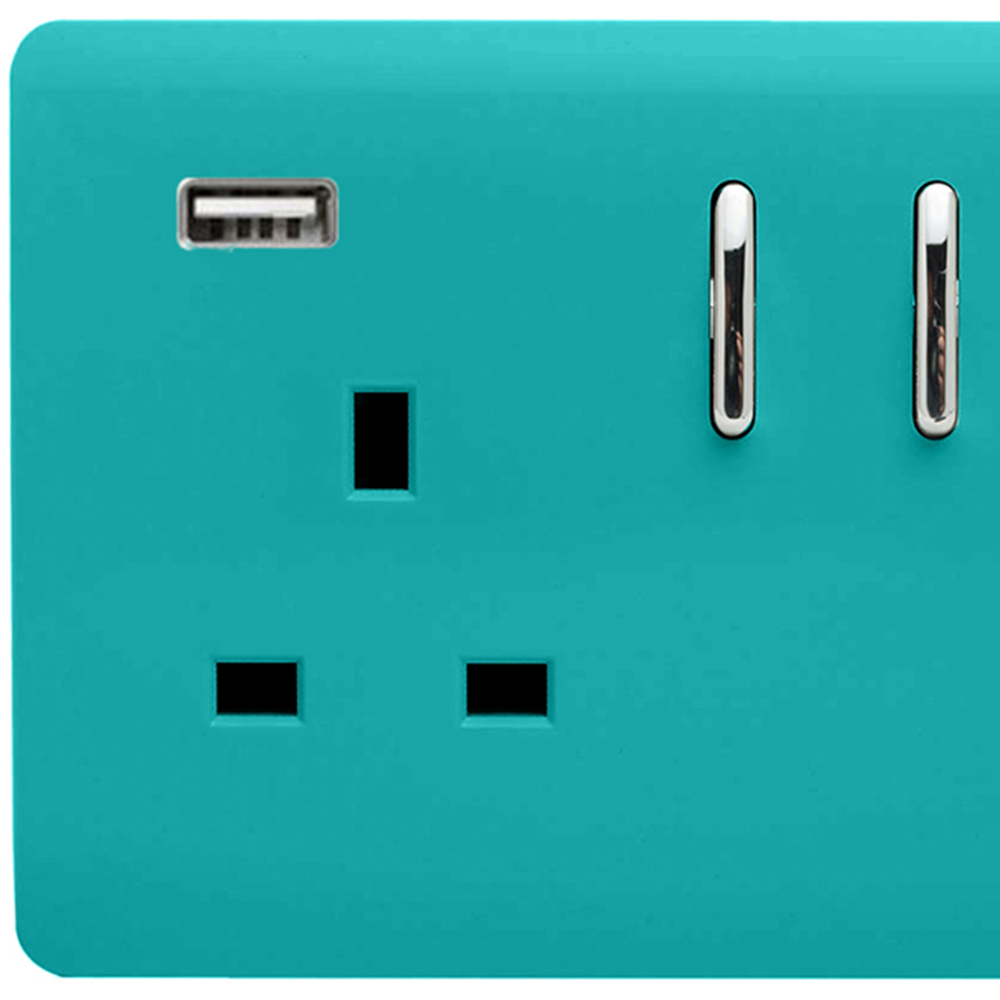 Trendi Switch 2 Gang 13amp 2 Port USB Bright Teal Switched Plug Socket Image 2