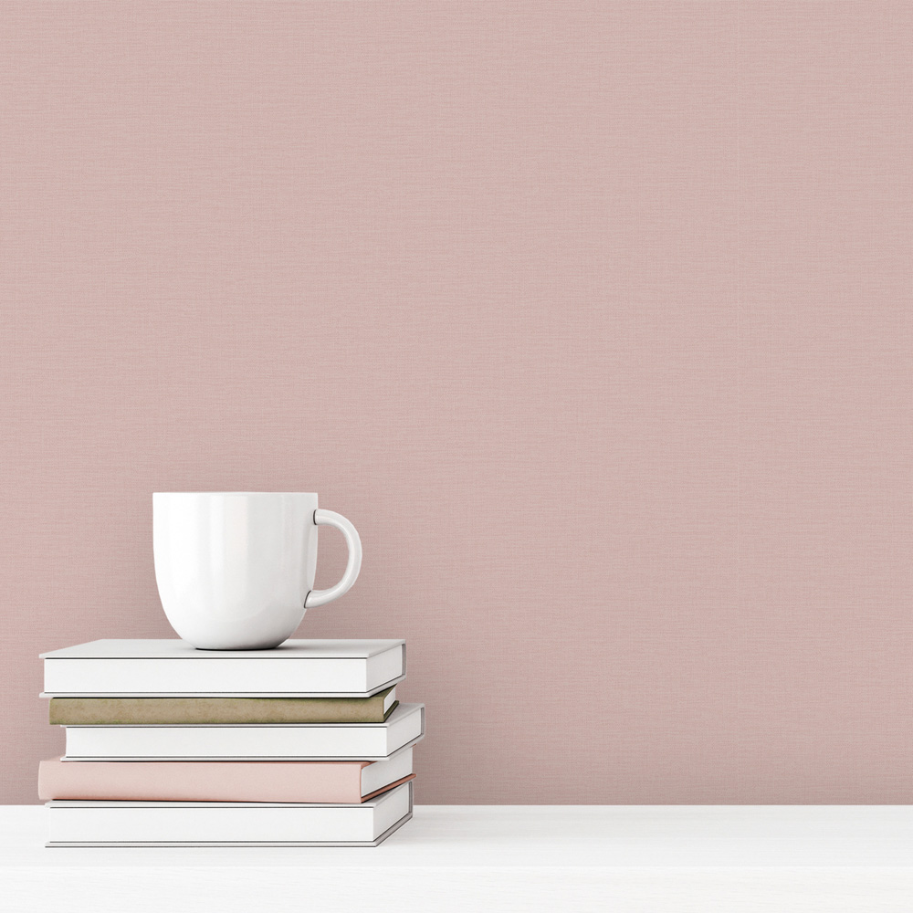 Grandeco Liva Plain Blown Vinyl Textured Pink Wallpaper Image 2