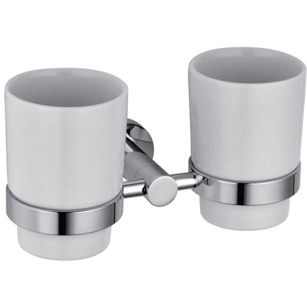 Nes Home Chrome Double Ceramic Tumbler and Toothbrush Holder Image 1
