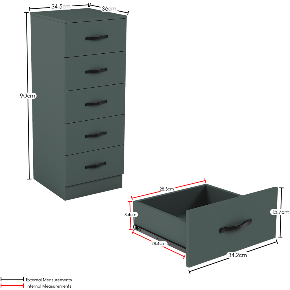 Vida Designs Riano 5 Drawer Jasper Green Narrow Chest of Drawers Image 8