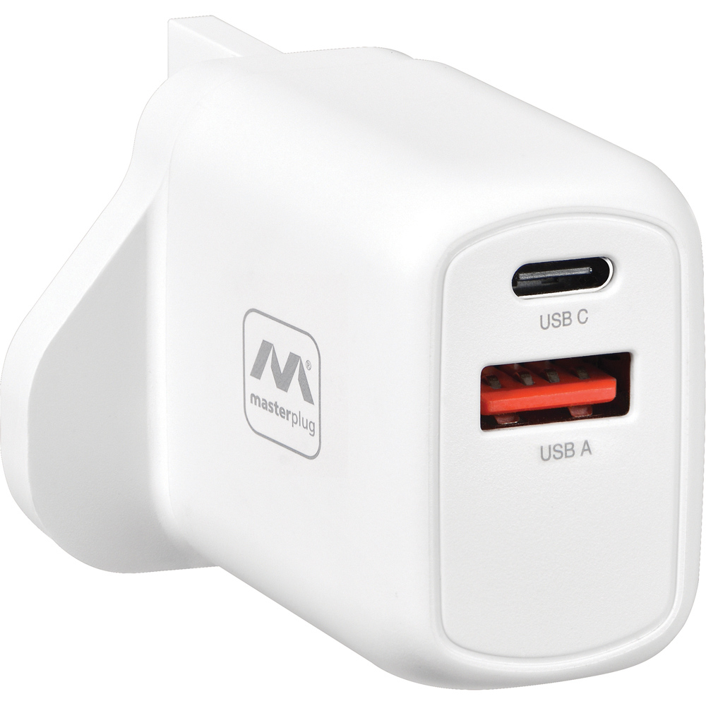 Masterplug White USB TYPE A and C Charger 30W Image 1