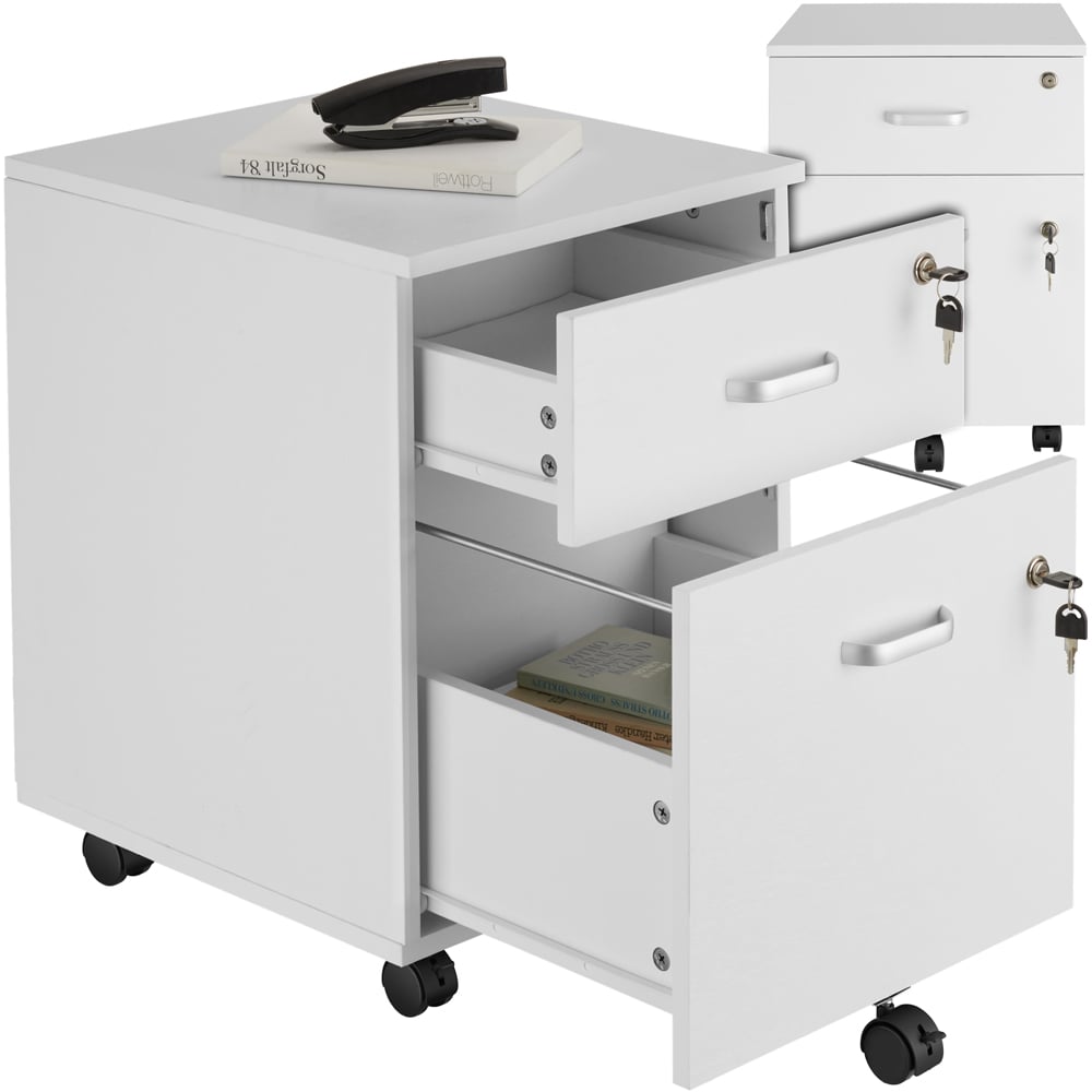 tectake 2 Lockable Drawer White Filing Cabinet Image 2
