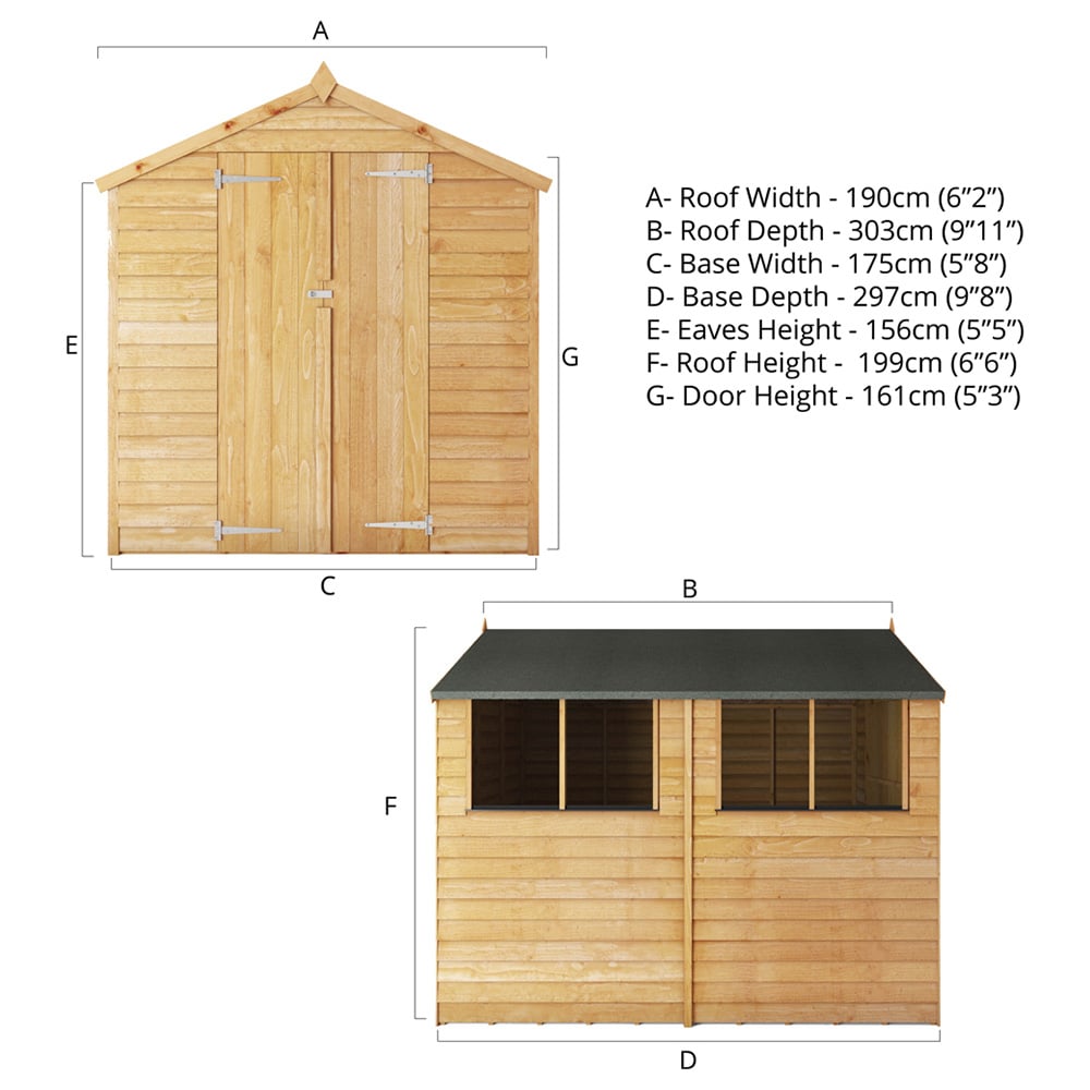 Mercia 10 x 6ft Double Door Overlap Apex Shed with Window Image 8