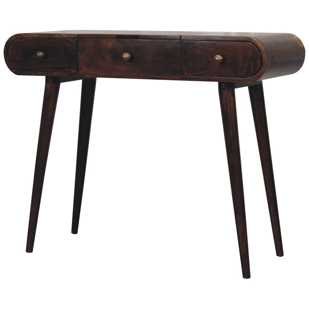 Artisan Furniture 3 Drawer Dark Brown Walnut Solid Wood Dressing Table with Foldable Mirror Image 3