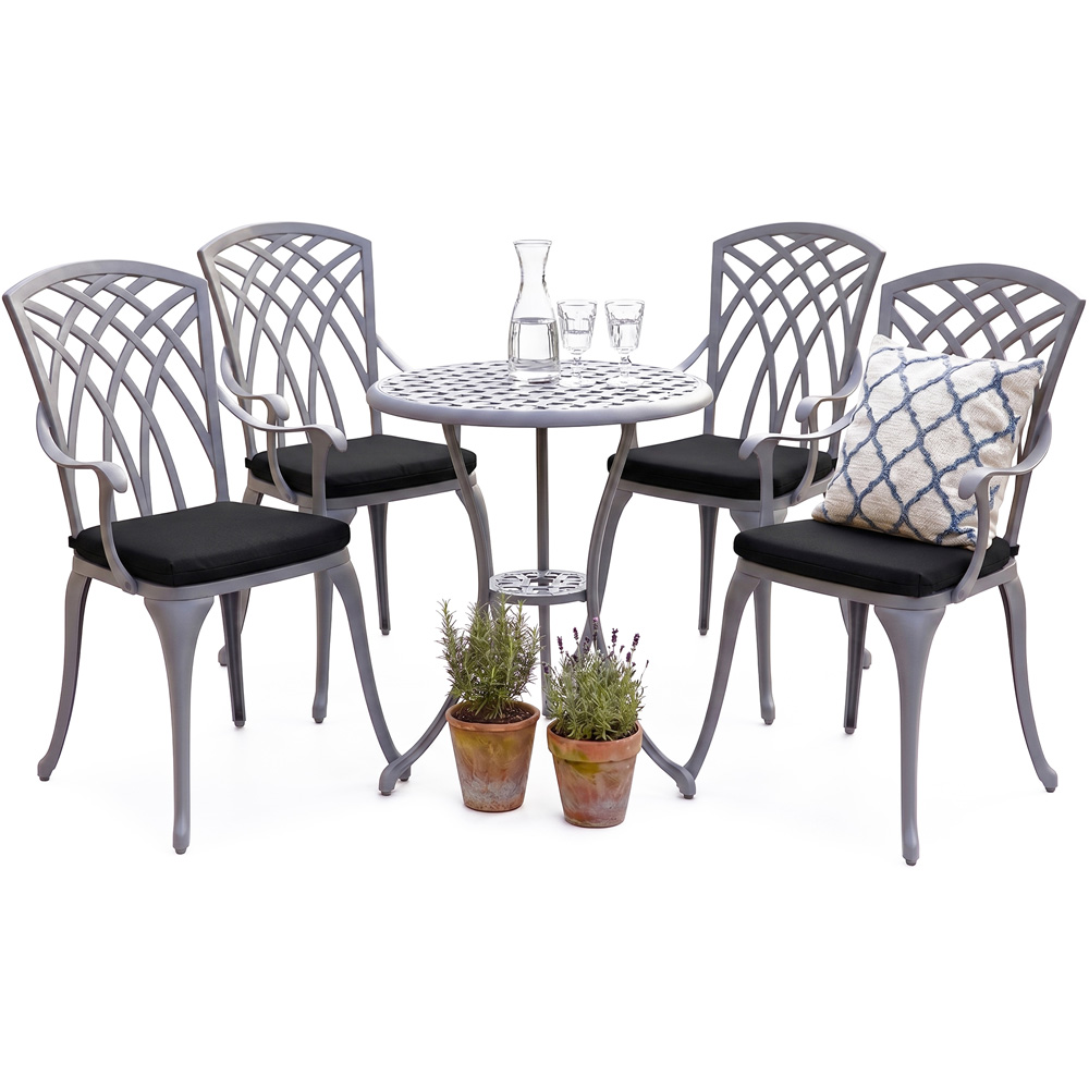 Centurion Oshowa 4 Seater Grey and Black Cast Aluminium Garden Bistro Set with Cushions Image 2