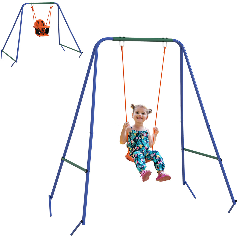 Outsunny Orange and Blue Toddler Garden Swing Set Image 3