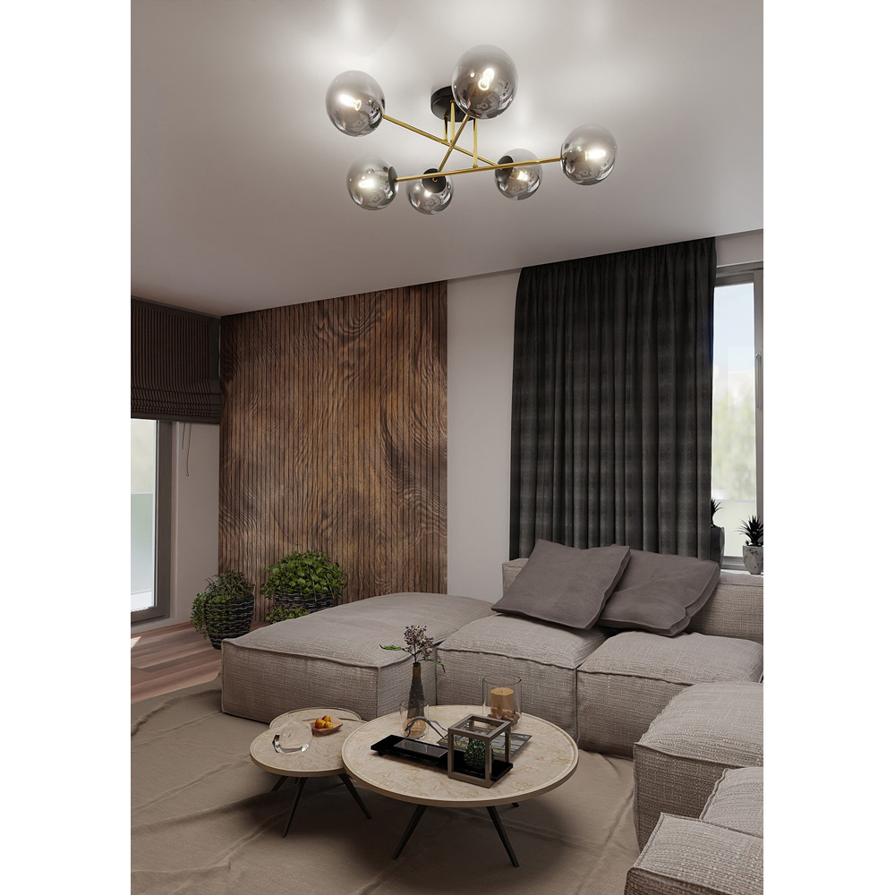 Emibig Magnum 6 Light Graphite Shade Black and Gold E14 Ceiling Light Image 5