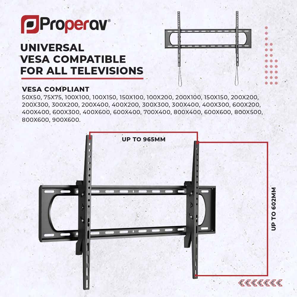 Properav Black Ultra Slim TV Wall Bracket 60 to 120 inch Image 5
