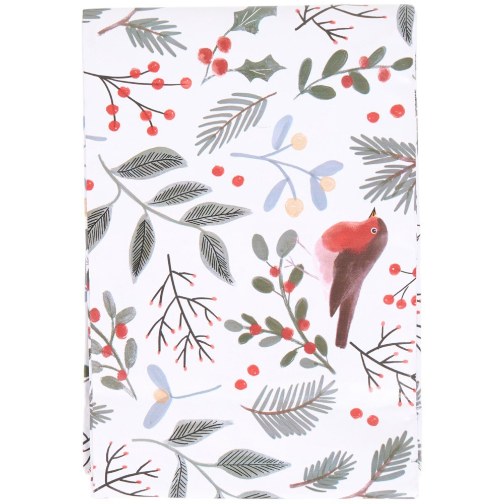 Merry Robin Wipe Clean Tablecloth White Image 2