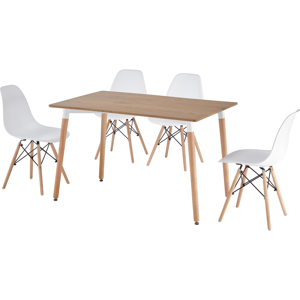 Comfy Living 4 Seater Metal Detailing Dining Set Oak and White Image 2