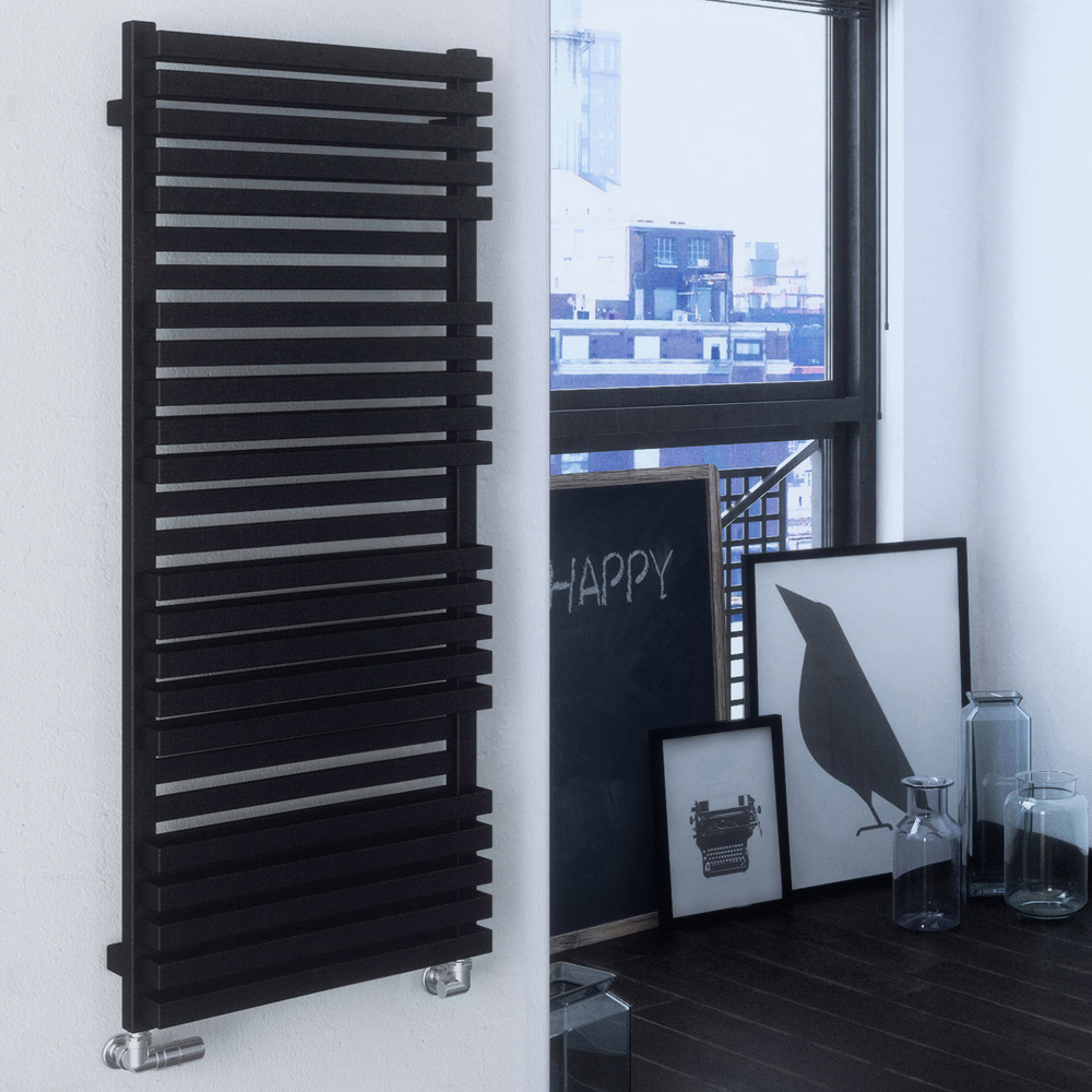Terma Quadrus Bold 2847BTU Metallic Black Heated Towel Rail 1185 x 450mm Image 2