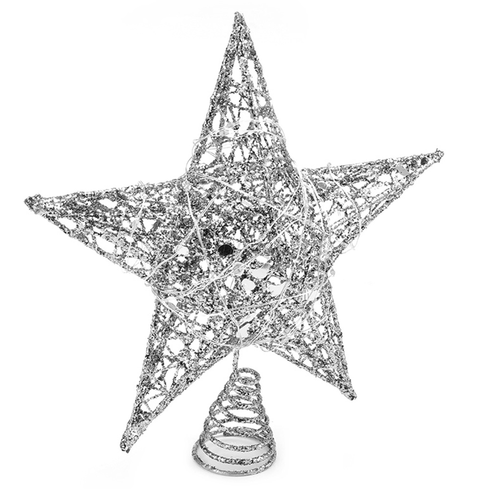 Living and Home Decorative Star Sequins Christmas Tree Topper with LED Light 25cm Image 3
