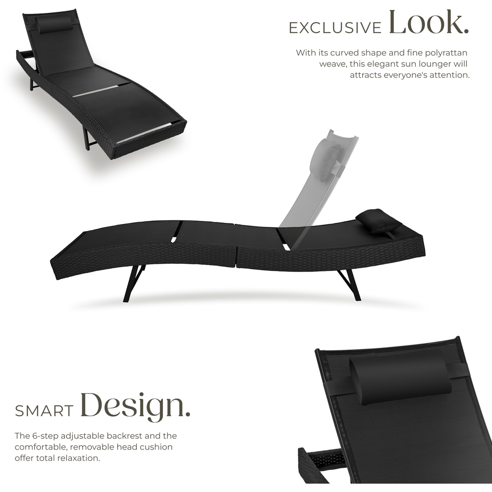 tectake Moana Black 6 Level Sun Lounger with Removable Pillow Image 3
