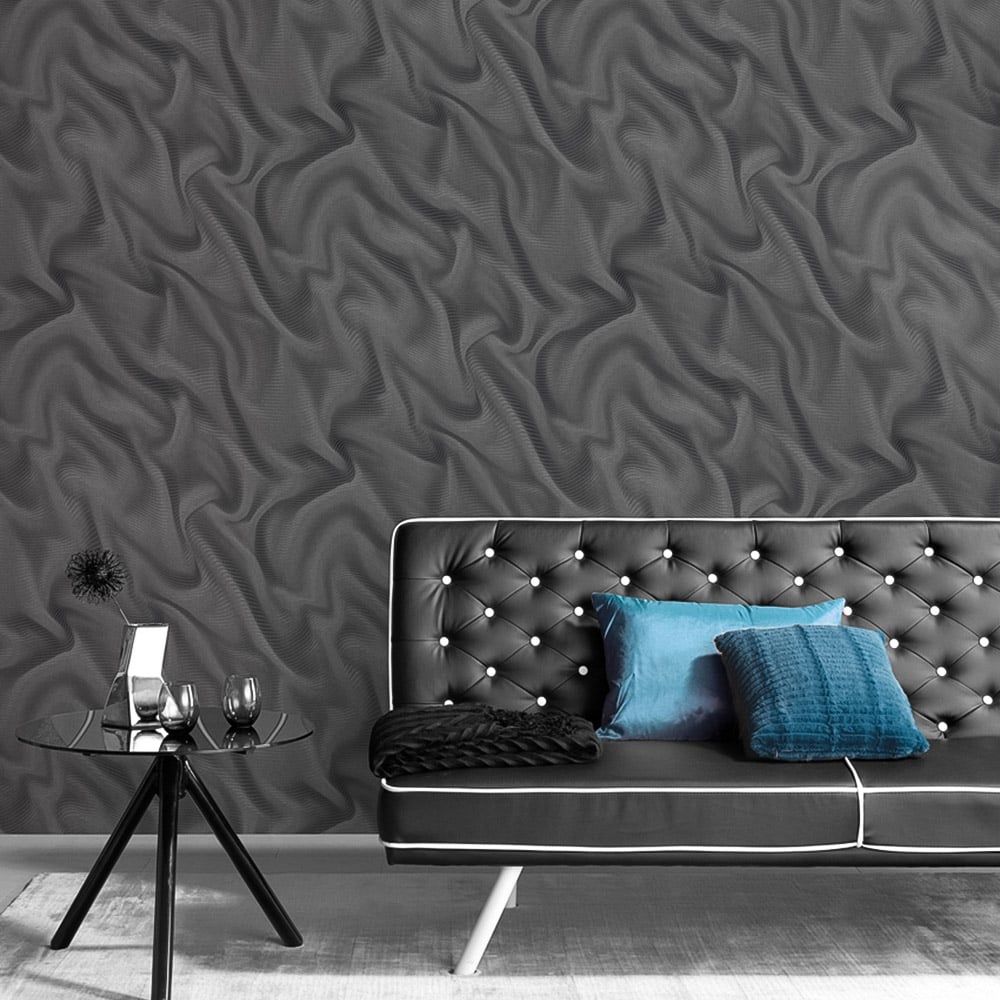 Erismann Silk Effect Glamourous Black Non-Woven Wallpaper Image 3